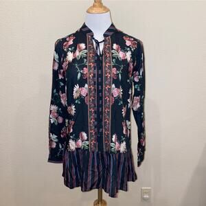 Tolani Collection Tunic Blouse Floral/Stripe L/S Modal Size XS